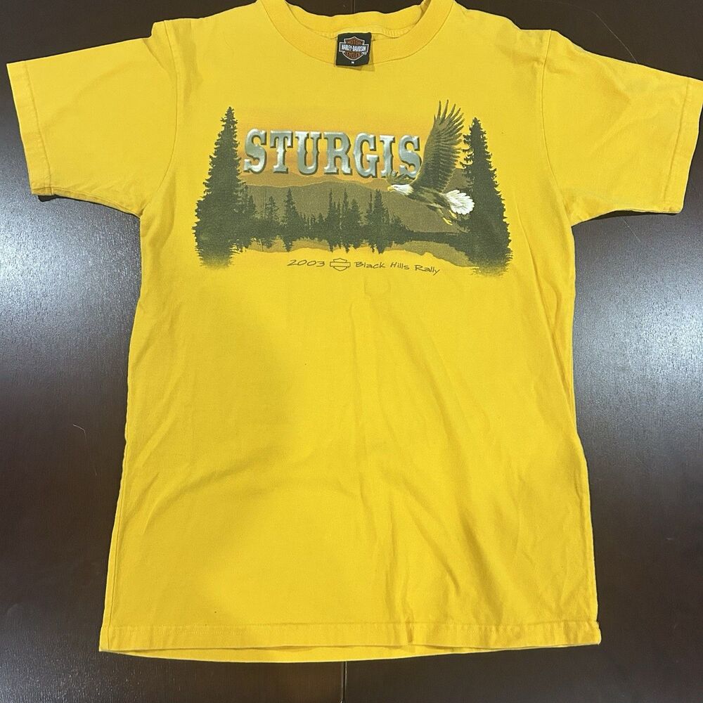 Harley Davidson 2003 Sturgis Black Hills Rally Shirt Yellow Mens M Vintage